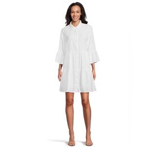 Tommy Bahama Fully Lined White Cotton Clip Tiered Midi Shirt Dress Medium  NWT